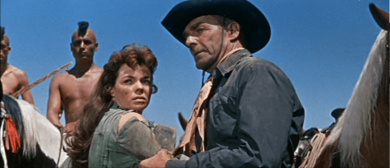 Nancy Gates and Randolph Scott in Comanche Station