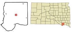 Location in Bon Homme County and the state of South Dakota