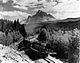 Image of a Canadian National Railways EMD GP9 locomotive climbing in the Yellowhead Pass