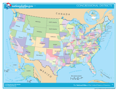 A map of the congressional districts in the United States.