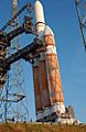 Delta IV Heavy rocket on launch pad