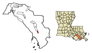 Location of Golden Meadow in Lafourche Parish, Louisiana.