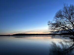 Lake Ann waterfront at dusk, from Lakefront Park