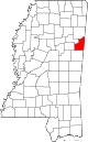 State map highlighting Lowndes County