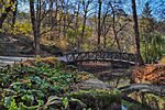 A bridge over a stream in a park