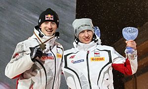 Adam Małysz, Kamil Stoch Oslo 2011 medal ceremony (men individual, normal hill)