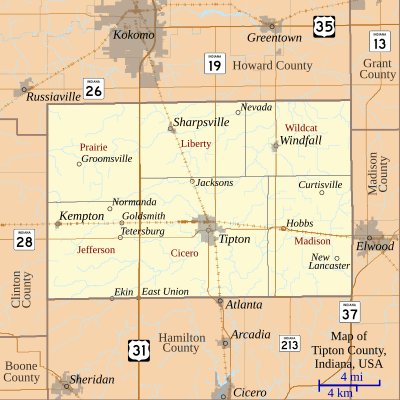 Map of Tipton County, Indiana