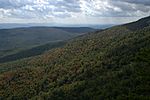 Forested mountains viewed from the White Rocks on Little Sluice Mountain.