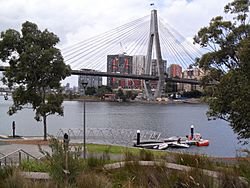 Blackwattle Bay Pontoon and ANZAC Bridge.JPG