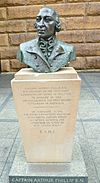 Bronze bust of Arthur Phillip, first Governor of NSW, by Jean Hill, outside the Museum of Sydney