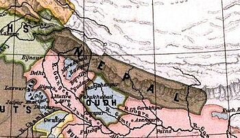 Territory of the Kingdom of Nepal in 1808