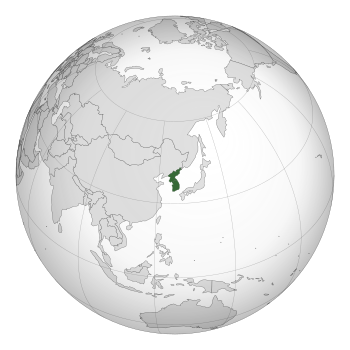 Korea shown in dark green