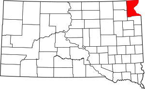 Map of South Dakota highlighting Roberts County