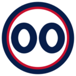 The number "00" in navy blue set against a white circle with a red and navy border