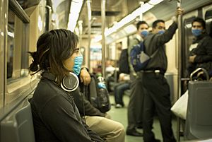 Swine Flu Masked Train Passengers in Mexico City