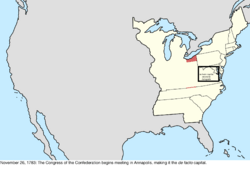 Map of the change to the United States in central North America on November 26, 1783