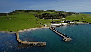 Aerial approach to Lambay Island