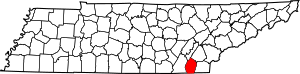 Map of Tennessee highlighting Bradley County