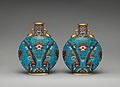 Pair of round, flat bodied bottles MET DP-1687-026