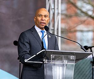 Deval Patrick at the unveiling of "The Embrace" 52625372826 o (1)