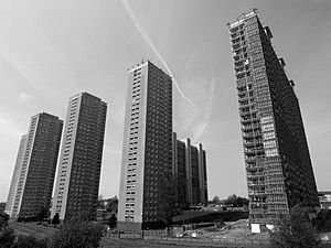 Glasgow. Balornock. Red Road Flats, view from Broomfield Road