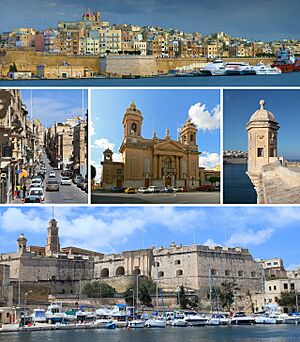 From top: Skyline, typical street, Parish Church, Gardjola, Land Front