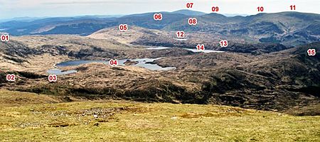 View over Lochs Arron, Neldricken and Valley to Minnigaff Hills