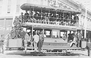 Double-decker San Diego Electric Railway, 5th & Market, Sept 21, 1892