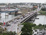 Fremantle Traffic Bridge and Fremantle railway bridge seen from Cantonment Hill, July 2021 02.jpg