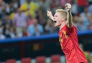 Kevin De Bruyne celebrating Belgium's 2–1 win over Brazil