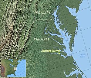 Location of Jamestown in Virginia