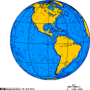 Orthographic projection centred over Cocos Island