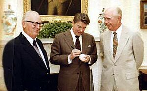 Al Lopez, Ronald Reagan, and Walter Alston