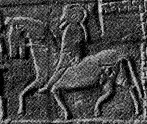 Govan sarcophagus, black and white (cropped horseman)