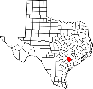 Map of Texas highlighting Lavaca County