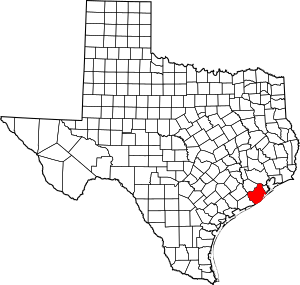 Map of Texas highlighting Brazoria County