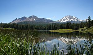 Chaos Crags and Lassen Peak at Manzanita Lake