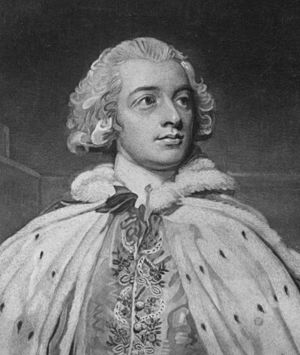 Detail of a mezzotint portrait by John Jones (circa 1745-1797) after George Romney of John Fane, 10th Earl of Westmorland, 1796