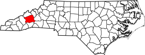 Map of North Carolina highlighting Buncombe County