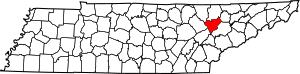 Map of Tennessee highlighting Anderson County