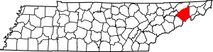 Map of Tennessee highlighting Greene County