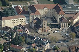 An aerial view of the church and surroundings in Yzeure