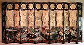 Cina, paravento coromandel, 1690 ca, legno, lacca e carta, 01
