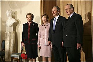 George and Laura Bush, King Albert II and Queen Paola of Belgium