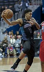 Malik Monk, Charlotte Hornets vs Washington Wizards 2018 (cropped)