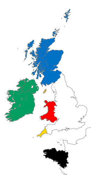 Map of Celtic Nations-flag shades