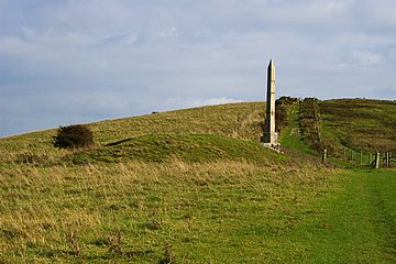 Barrow, obelisk and bridleway, Ballard Down, Purbeck - geograph.org.uk - 262320.jpg