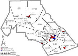 Map of Clinton County Pennsylvania With Municipal and Township Labels