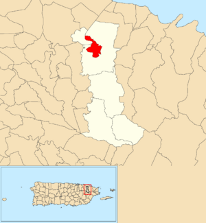 Location of Canóvanas barrio-pueblo within the municipality of Canóvanas shown in red