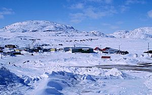 Part of the village with characteristic Kinngait hill,May 1997